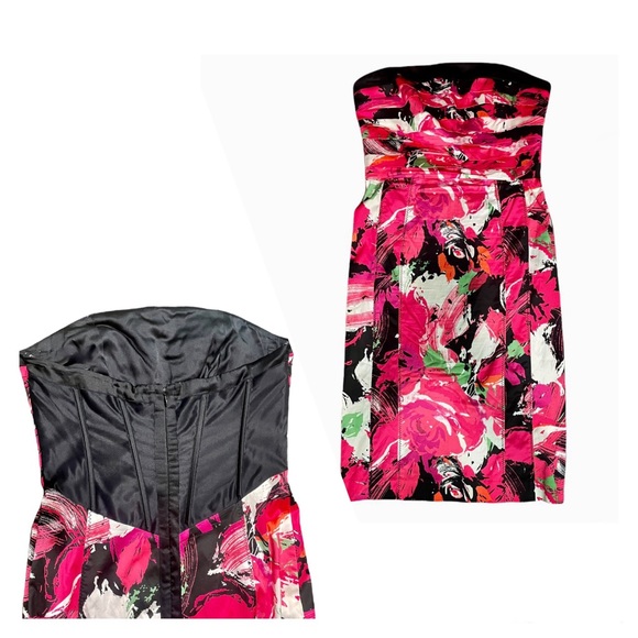 bebe Strapless Floral Dress sz Small - Picture 1 of 6